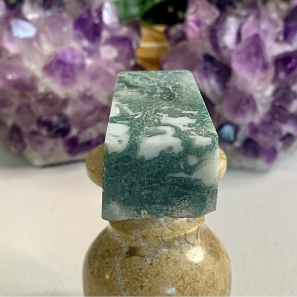 Moss Agate Crystal Tower Obelisk Energy Generator Chakra Healing Stone Wand 3.5" - Picture 12 of 14